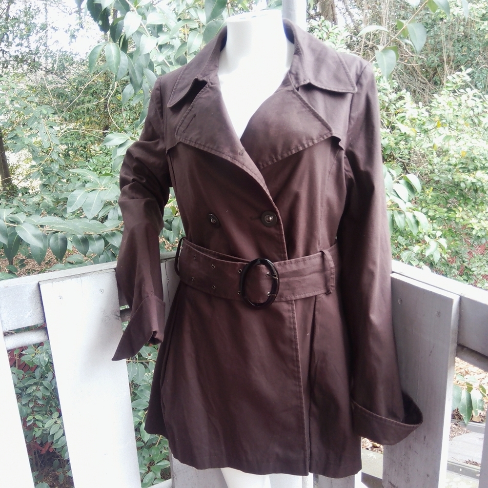 Via Spiga Double Breasted Belted  Trench Dark Brown Jacket Large